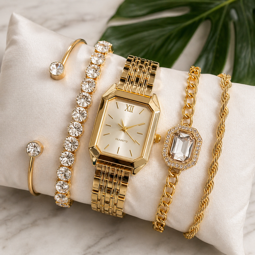 Oliuoto Luxury Women’s Watch & Bracelet 5-Piece Gift Set